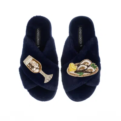 Laines London Women's Blue Classic Laines Slippers With Oysters & Glass Of Fizz - Navy