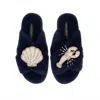 Laines London Women's Blue Classic Laines Slippers With Pearl Beaded Lobster & Shell Brooches - Navy In Blue