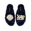 Laines London Women's Blue Classic Laines Slippers With Pearl Beaded Octopus & Shell Brooches - Navy In Blue