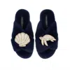 Laines London Women's Blue Classic Laines Slippers With Pearl Beaded Turtle & Shell Brooches - Navy In Blue