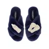 Laines London Women's Blue Classic Laines Slippers With Pearl New Baby Brooches - Navy In Blue