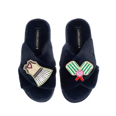 Laines London Women's Blue Classic Laines Slippers With Pickle Ball Brooches - Navy