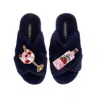 Laines London Women's Blue Classic Laines Slippers With Pink Gin & Fruit Glass Brooches - Navy In Blue