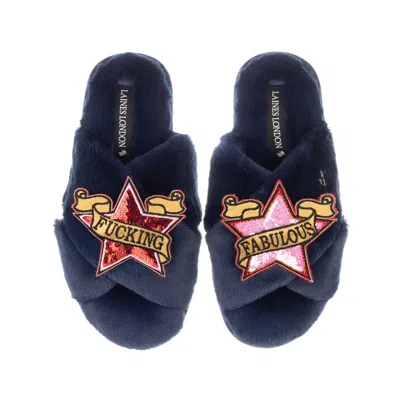 Laines London Women's Blue Classic Laines Slippers With Red & Pink Fucking Fabulous Brooches - Navy