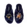 Laines London Women's Blue Classic Laines Slippers With Riding Hat & Horse Brooches - Navy In Blue