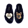 Laines London Women's Blue Classic Laines Slippers With Roxy The German Shepherd & Dog Mum/mom Brooches - Navy In Blue