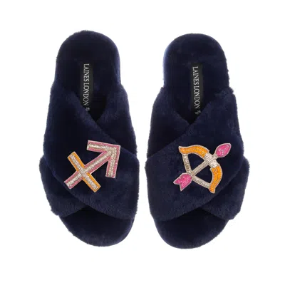 Laines London Women's Blue Classic Laines Slippers With Sagittarius Zodiac Brooches - Navy