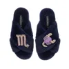 Laines London Women's Blue Classic Laines Slippers With Scorpio Zodiac Brooches - Navy In Blue