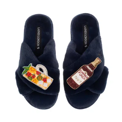 Laines London Women's Blue Classic Laines Slippers With Summer Punch Brooches - Navy