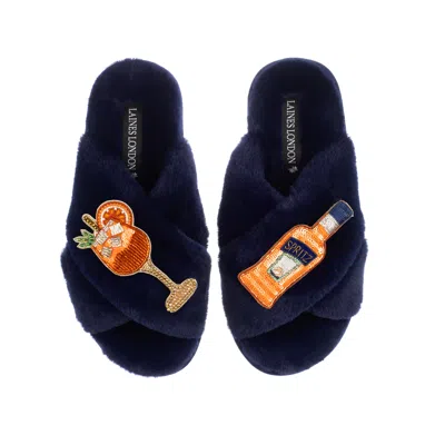 Laines London Women's Blue Classic Laines Slippers With Summer Spritzer Brooches - Navy