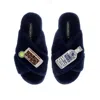 Laines London Women's Blue Classic Laines Slippers With Vodka & Coke Brooches - Navy In Blue