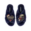 Laines London Women's Blue Classic Laines X Juliet Sears Slippers With Airfryer Queen Brooches - Navy In Blue