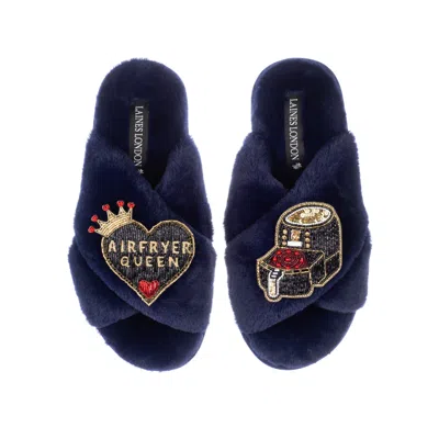 Laines London Women's Blue Classic Laines X Juliet Sears Slippers With Airfryer Queen Brooches - Navy