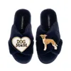 Laines London Women's Blue Classic Slippers With Dog Mum/mom & Fawn & White Italian Greyhound Brooches - Navy In Blue