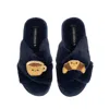 Laines London Women's Blue Classic Slippers With Laines Loveables Coffee & Croissant Brooches - Navy In Blue