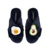 Laines London Women's Blue Classic Slippers With Laines Loveables Egg & Avocado Brooches - Navy In Blue