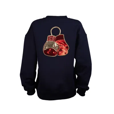 Laines London Women's Blue Embellished Boxing Gloves Sweatshirt - Navy