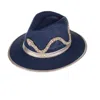 Laines London Women's Blue Straw Woven Hat With Couture Embellished Crystal Snake - Navy In Blue/gold