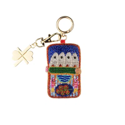 Laines London Women's Blue / Green / Orange Sardine Tin Hand-beaded Bag Charm In Multi