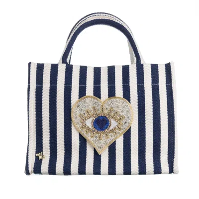 Laines London Women's Blue Laines Couture Hand Embellished Heart Eye Tote Bag - Navy & Cream