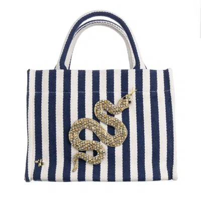 Laines London Women's Blue Laines Couture Hand Embellished Snake Tote Bag - Navy & Cream In Metallic