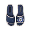 Laines London Women's Blue Straw Braided Sandals With Handmade Couture Evil Eye Brooch - Navy In Blue