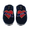 Laines London Women's Blue Teddy Closed Toe Slippers With Fuck You Brooches - Navy In Blue