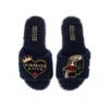 Laines London Women's Blue Teddy Towelling Laines X Juliet Sears Slipper Sliders With Airfryer Queen Brooches - Na In Blue