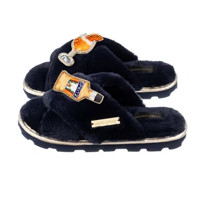 Laines London Women's Blue Ultralight Chic Laines Slipper Sliders With Summer Spritz Brooches - Navy In Black