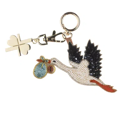 Laines London Women's Blue / White Baby Boy Stork Hand-beaded Bag Charm - Dark Skin In Blue/white