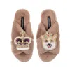 Laines London Women's Brown Classic Laines Slippers With Artisan Sandy The Corgi & Royal Crown Brooches - Toffee In Brown