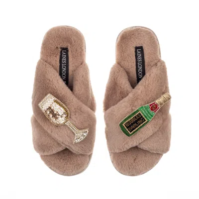 Laines London Women's Brown Classic Laines Slippers With Bubbles Darling Brooches - Toffee