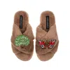 Laines London Women's Brown Classic Laines Slippers With Butterfly & Oak Tree Brooches - Toffee In Brown