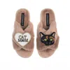 Laines London Women's Brown Classic Laines Slippers With Cat Mum/mom & Misty Cat Brooches - Toffee In Brown