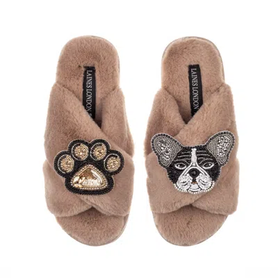 Laines London Women's Brown Classic Laines Slippers With Coco & Paw Brooches - Toffee