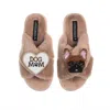 Laines London Women's Brown Classic Laines Slippers With Cookie The Frenchie & Dog Mum / Mom Brooches - Toffee In Brown