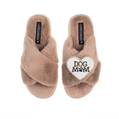 Laines London Women's Brown Classic Laines Slippers With Dog Mum / Mom Brooch - Toffee