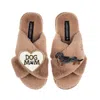 Laines London Women's Brown Classic Laines Slippers With Dog Mum/mom & Dapple Dachshund Brooches - Toffee In Multi