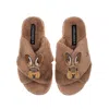 Laines London Women's Brown Classic Laines Slippers With Double Hare Brooches - Toffee In Brown