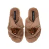Laines London Women's Brown Classic Laines Slippers With Double Highland Cow Brooches - Toffee In Brown