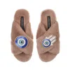 Laines London Women's Brown Classic Laines Slippers With Evil Eye & Hamsa Hand Brooches - Toffee In Brown