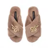 Laines London Women's Brown Classic Laines Slippers With Gold Metal Snake Brooches - Toffee In Brown