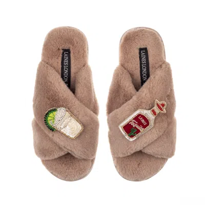Laines London Women's Brown Classic Laines Slippers With Laines Tequila Slammer Brooches - Toffee