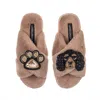 Laines London Women's Brown Classic Laines Slippers With Louie The King Charles & Paw Brooches - Toffee In Brown