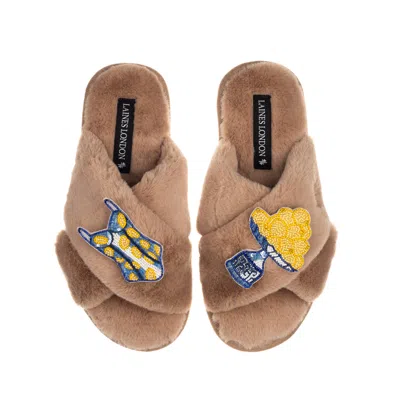Laines London Women's Brown Classic Laines Slippers With Mediterranean Swimming Costume & Lemon Brooches - Toffee