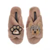 Laines London Women's Brown Classic Laines Slippers With Minnie The Yorkie & Paw Brooches - Toffee In Brown