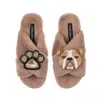 Laines London Women's Brown Classic Laines Slippers With Mr Beefy The Bulldog & Paw Brooches - Toffee In Brown