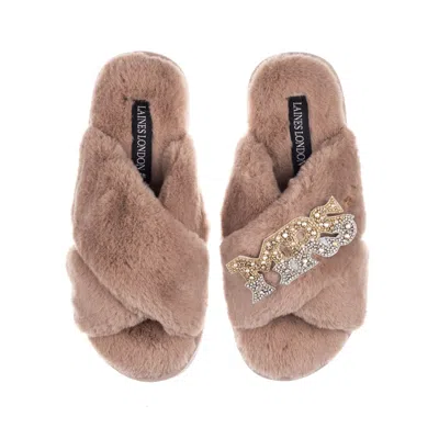 Laines London Women's Brown Classic Laines Slippers With Mrs Brooch - Toffee