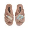 Laines London Women's Brown Classic Laines Slippers With New Baby Boy Brooches - Toffee In Brown