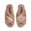 Laines London Women's Brown Classic Laines Slippers With New Baby Girl Brooches - Toffee In Brown